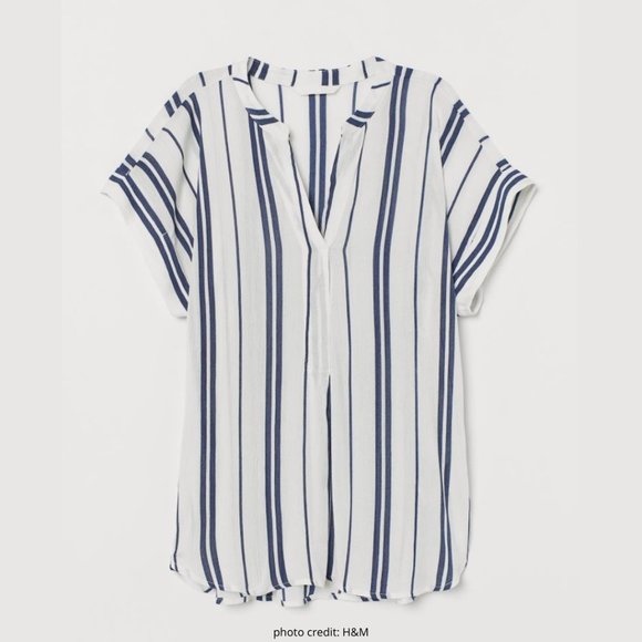H&M Tops - H&M | Crinkled White & Navy Striped Blouse